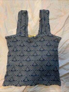 Blue Patterned Square-Neck Tank Top